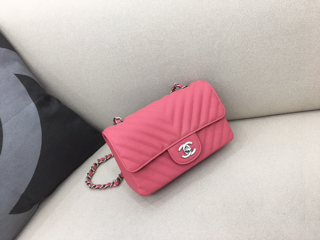 Small Classic Flap Caviar Bag A01116 Rose Red/Silver